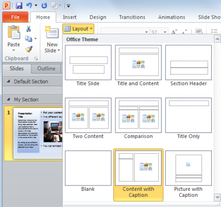 cambiar el layout de powerpoint