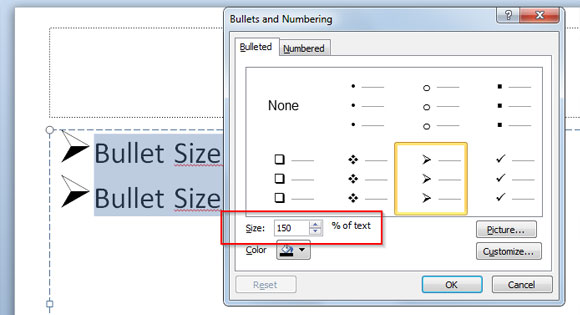 cambiar tamaño bullet points powerpoint